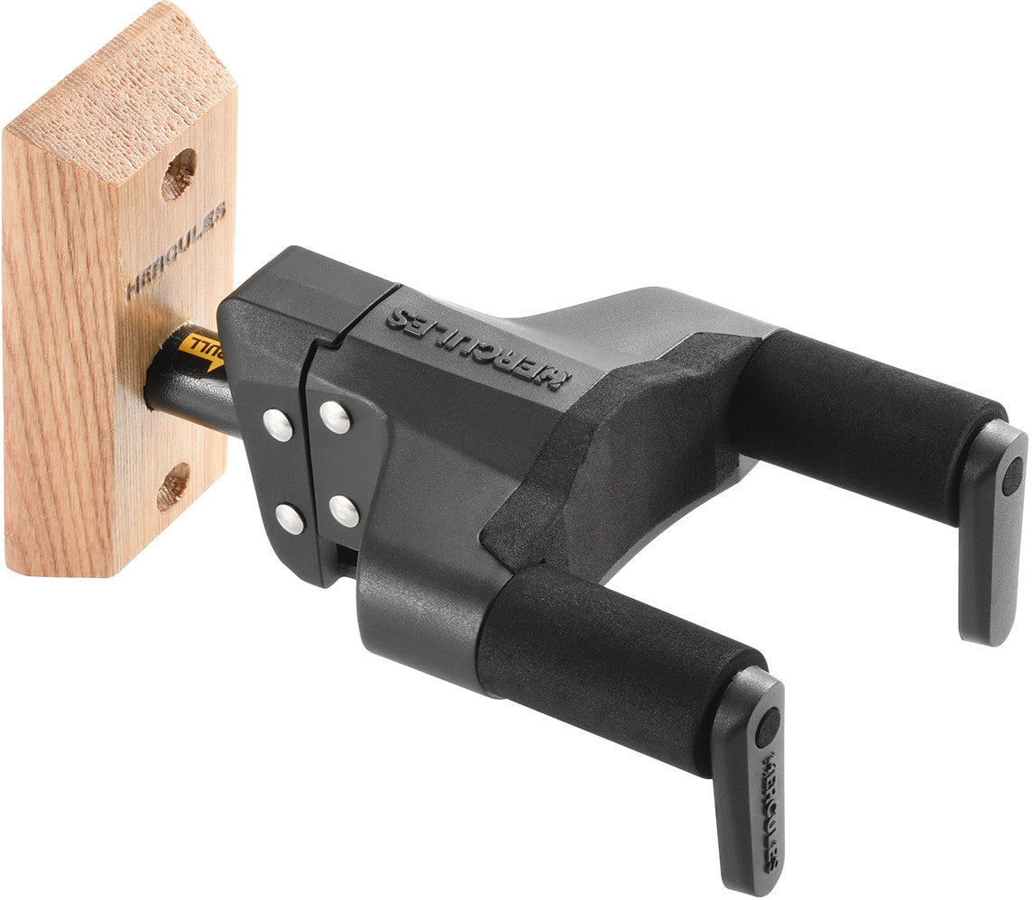 Hercules Stands GSP38WB PLUS Short Arm Wood Base Wall Mount Guitar Hanger with Auto Grip System - Natural