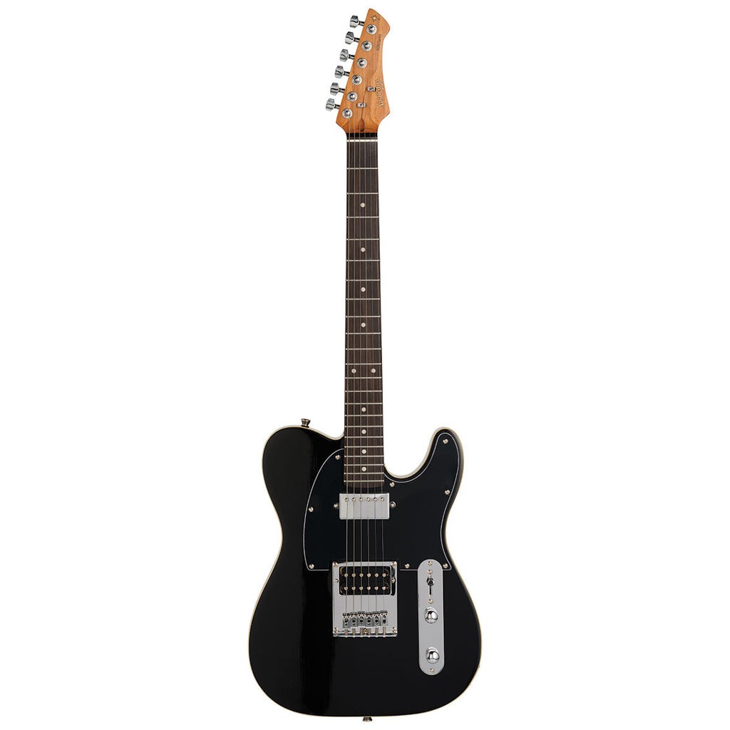 Northstar Pro T-style HH guitar in Black Gloss, full front view