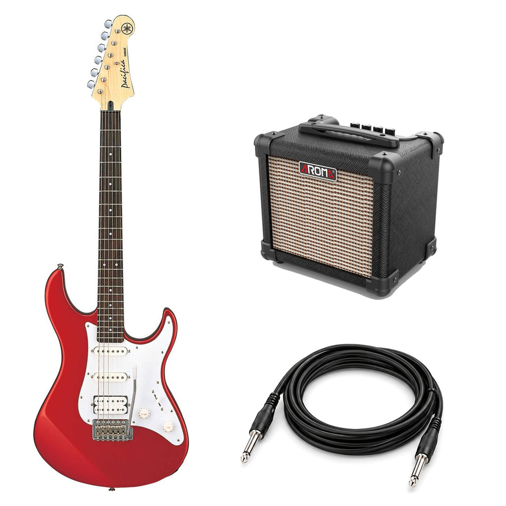 Yamaha Pacifica PAC012 Red beginner pack with Aroma AG10BK amp and a representative black instrument lead