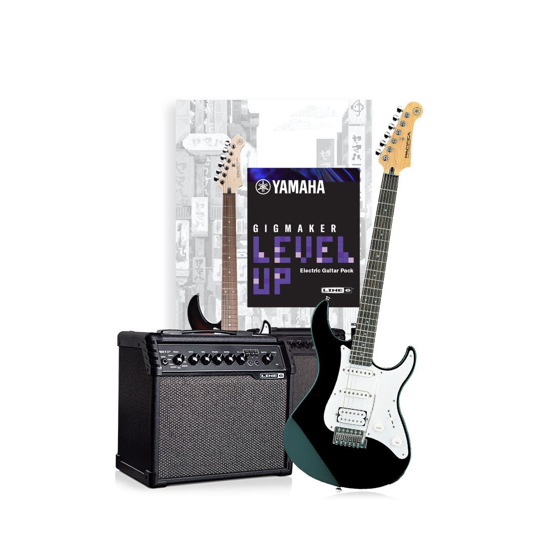 Yamaha Gigmaker Level Up package with Black Pacifica 112J guitar and Line 6 Spider V 20 MkII amp