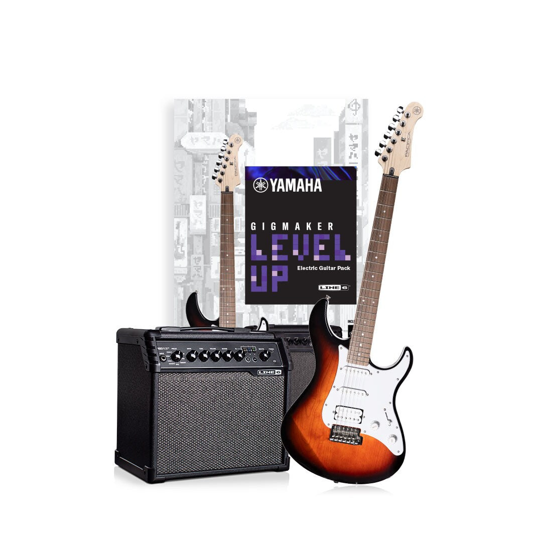 Yamaha Gigmaker Level Up package with Old Violin Sunburst Pacifica 112J guitar and Line 6 Spider V 20 MkII amp