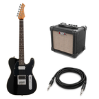 Northstar Pro T-style HH Black beginner pack with Aroma AG10BK amp and a black 10ft instrument lead
