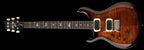 Left-handed PRS SE Custom 24 in Black Gold Sunburst, full front view with flame maple top and cream pickup rings