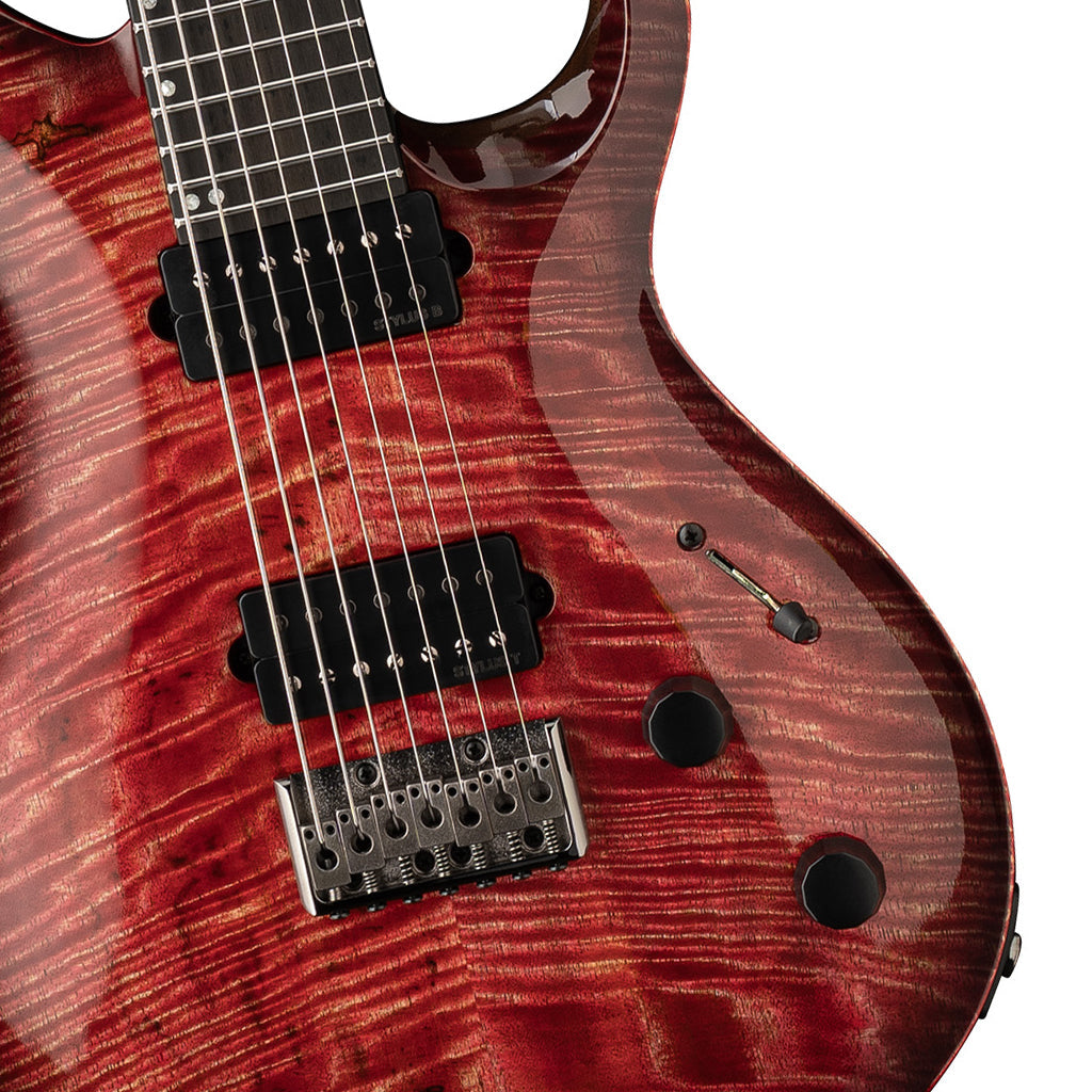 PRS Tekton SVN Fuchsia Aura - bridge and pickup detail