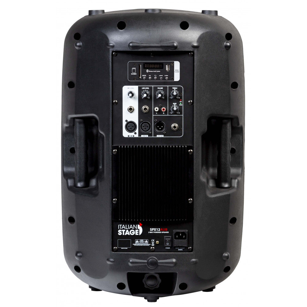 Italian Stage SPX12AUB 12-inch powered speaker, rear panel with media player and connections
