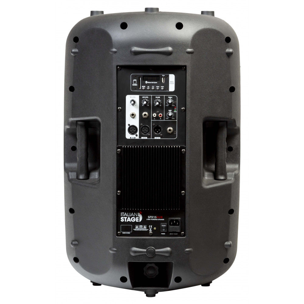Italian Stage SPX15AUB 15-inch powered speaker, rear panel with media player and connections