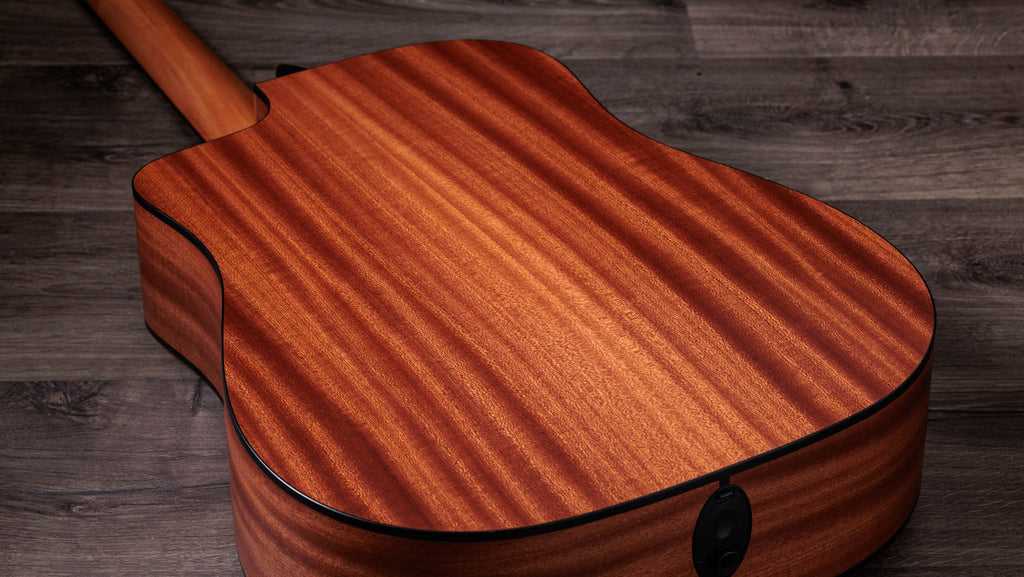 Layered sapele back of the Taylor 150ce with ribbon-stripe figure