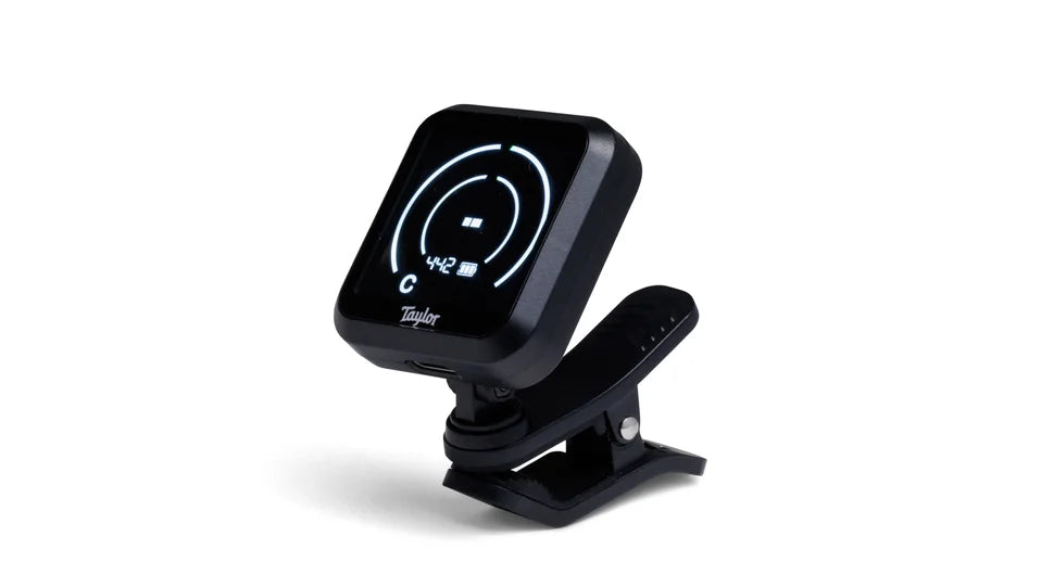 Taylor K9 rechargeable clip-on tuner, angled front view